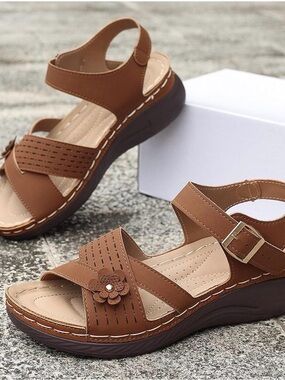 Comfort Wedge Sandals for Women - Brown